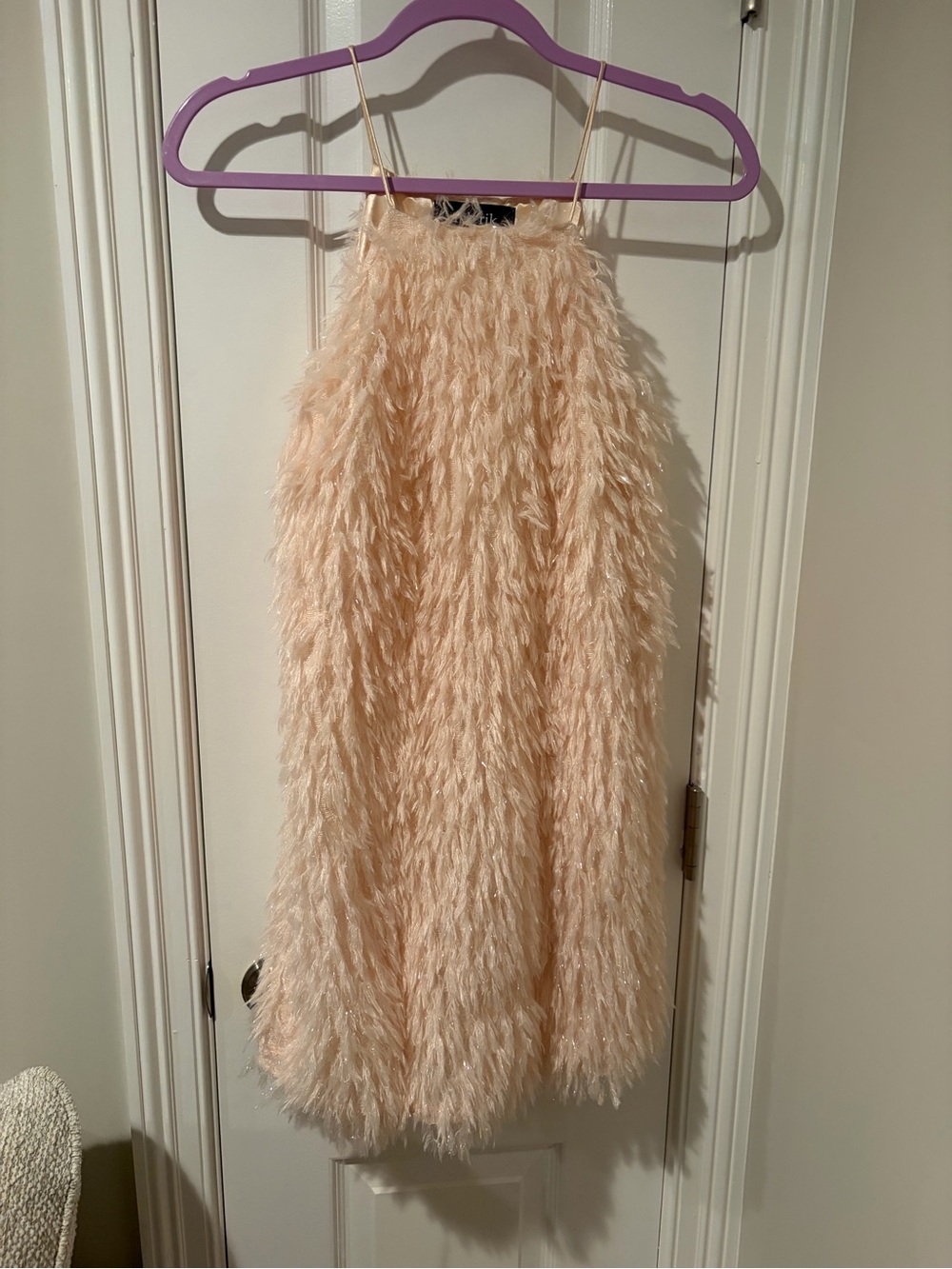 fab'rik Pale Peach Faux-Fur A-Line Dress
